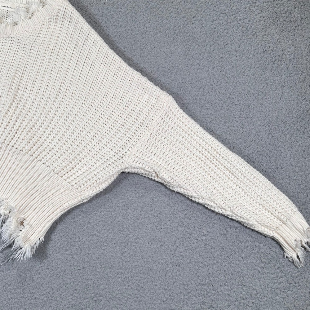 Cropped Sweater Cream Knit Oversized Frayed Women's‎ M/L Grunge Thrashed Event - Picture 7 of 16